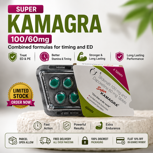 Buy Original Super Kamagr@ (Silden@fil 100 + D@poxetine 60) 4 Tablet Pack | Pakistan