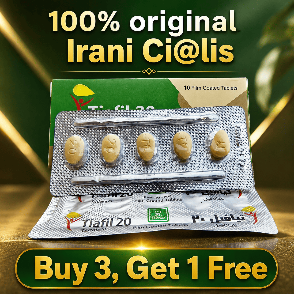 Original Tiafil 20mg (T@da-lafil 20mg) - Irani@n Imported Formula - 10 Tablets
